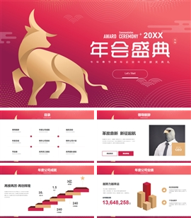 牛年春节新年企业年会颁奖PPT模板