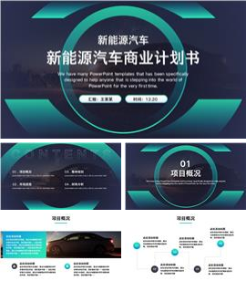 简约新能源汽车商业计划书ppt模板