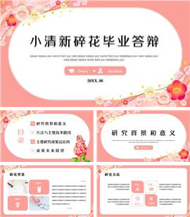 粉色文艺小清新花朵毕业答辩PPT模板