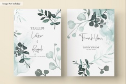 水彩植物装饰婚礼卡片设计