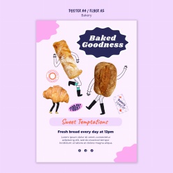 手绘面包宣传单模板PSD