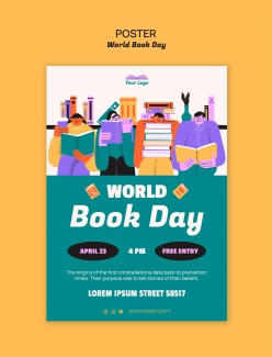 卡通插画风格世界读书日海报PSD