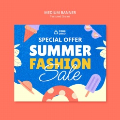 蓝色风格夏日中横幅banner设计