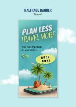 蓝色清新风格旅行竖版banner设计