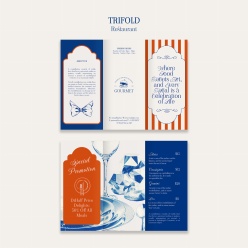 欧式极简风格餐厅三折页宣传册PSD