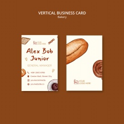 手绘风格面包店竖版商务名片设计