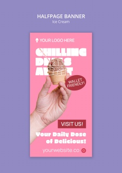 红色风格冰激凌竖版banner设计