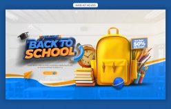 开学季主题文具折扣横幅banner设计