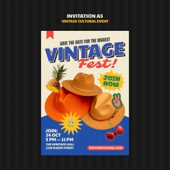 复古文化风格活动主题邀请模板A5