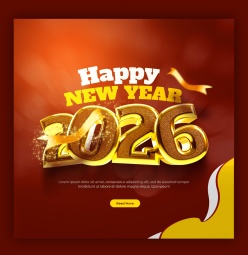 2026年新年快乐方形海报PSD素材