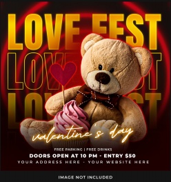 情人节可爱熊玩偶主题海报PS素材