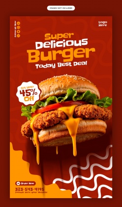 超级汉堡折扣海报PSD模板设计