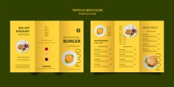 黄色美式风格美食宣传三折页PSD模板