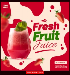 新鲜草莓果汁饮料主图设计素材