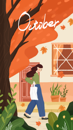 10月你好植物女孩盆栽街景海报
