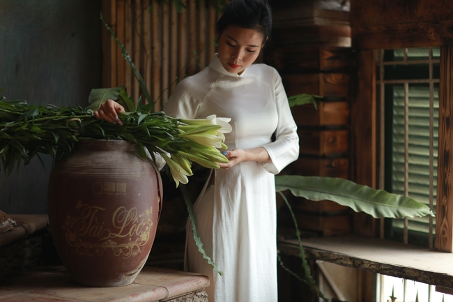 越南白色奥黛裙美女图片