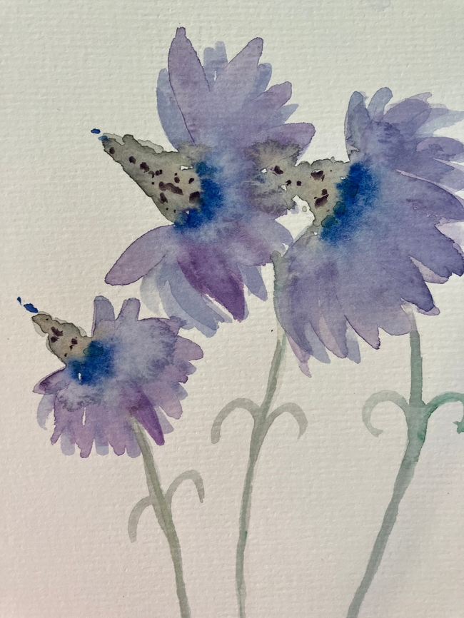 紫色水彩花卉绘画作品图片