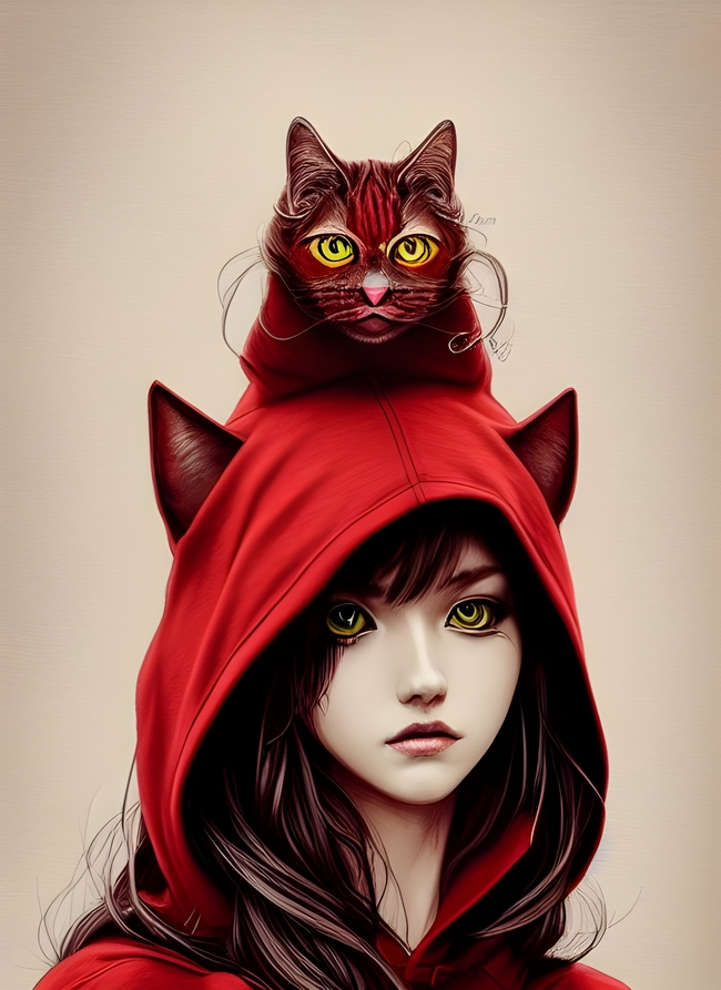 红色猫女手绘插画图片