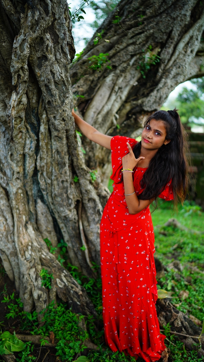 印度少女树下写真图片