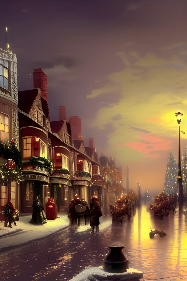 圣诞节都市夜景插画图片