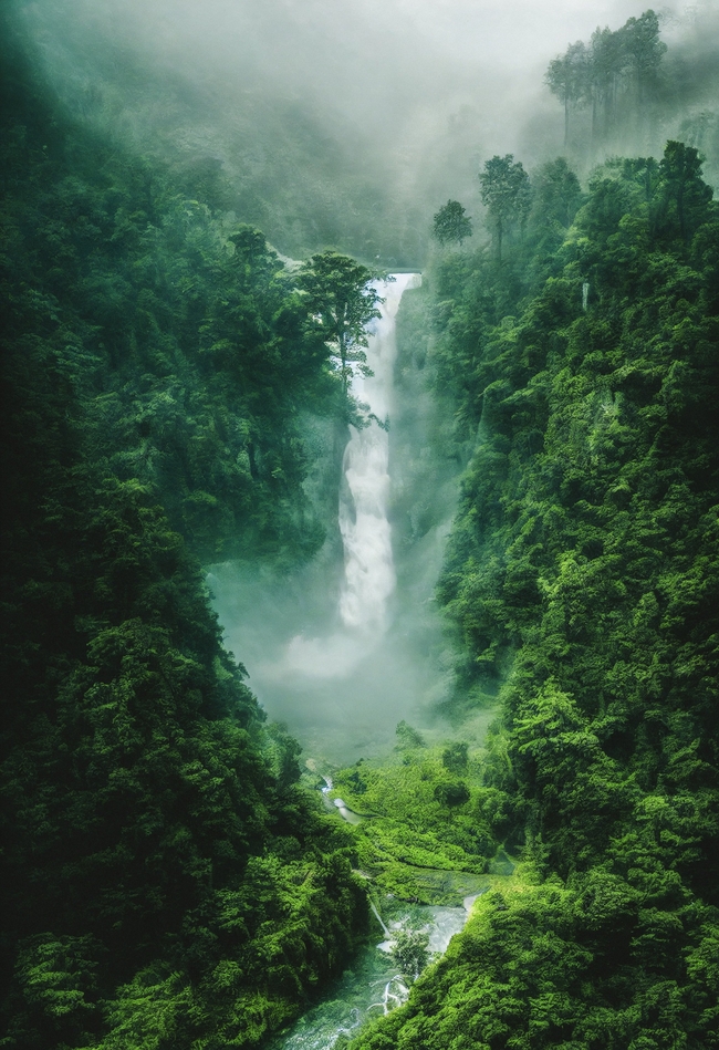 绿色大自然山水瀑布图片