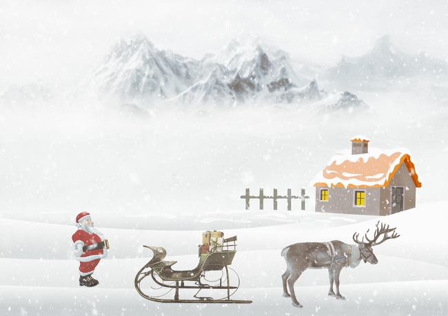 冬季雪地圣诞老人驯鹿图片