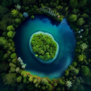 唯美绿色人工湖海岛图片