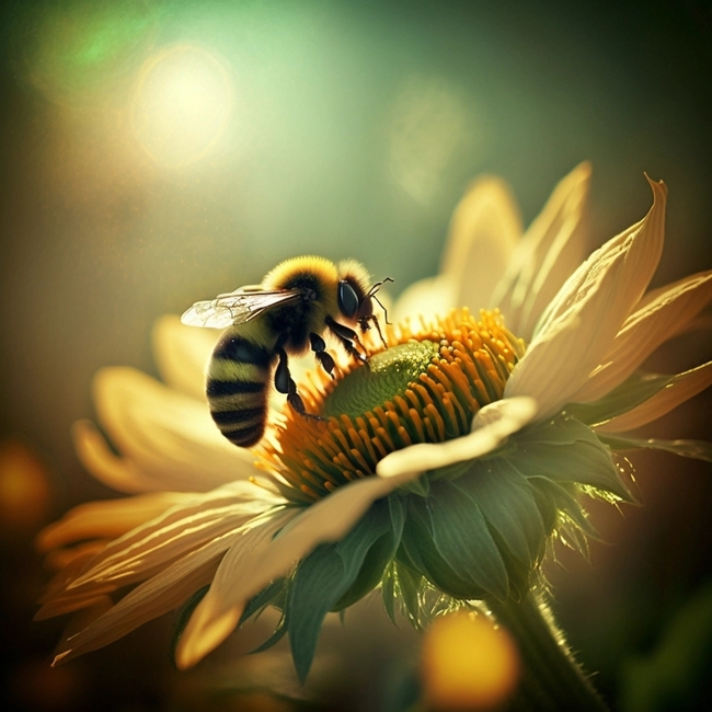逆光蜜蜂向日葵图片