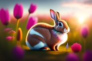 春天郁金香兔子卡通图片