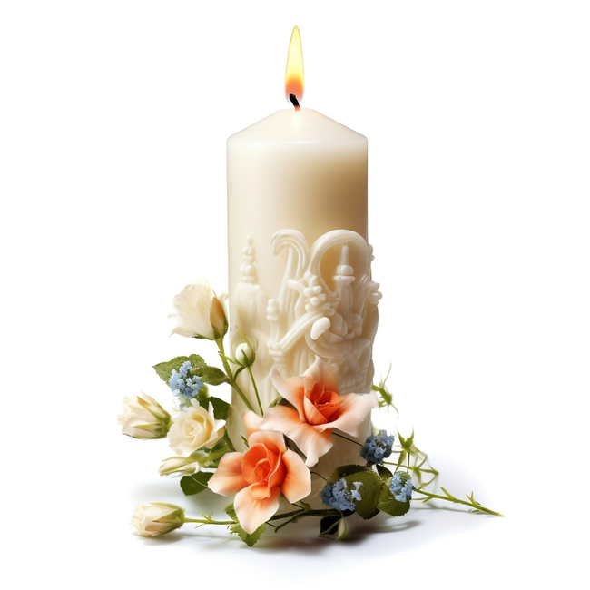 教会白色蜡烛鲜花精美图片