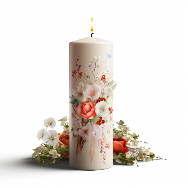 唯美花卉图案白色蜡烛精美图片