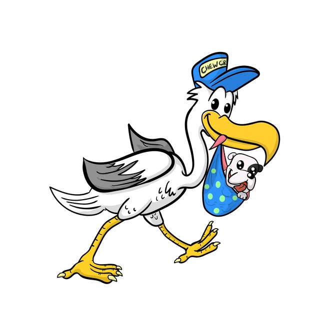 鹳鸟叼着小狗可爱卡通插画图片
