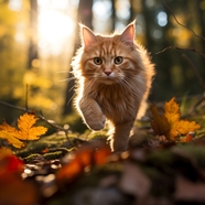 可爱树林奔走的小萌猫图片