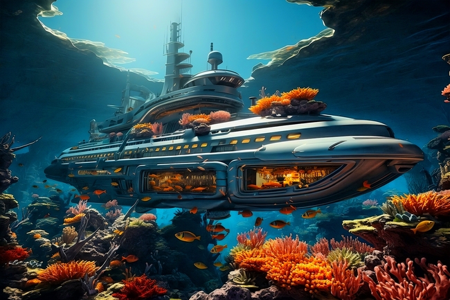 未来科幻风格潜水艇设计摄影图片