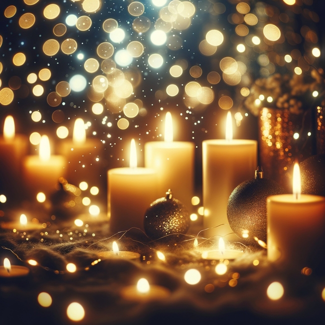唯美圣诞光晕蜡烛装饰摄影图片