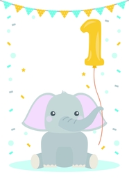 可爱卡通小象周岁生日插画图片