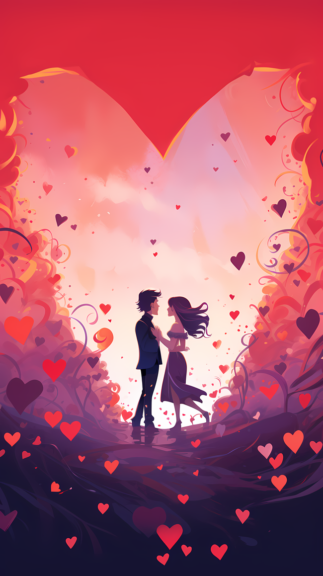 粉色浪漫爱情主题情人节插画海报图片下载