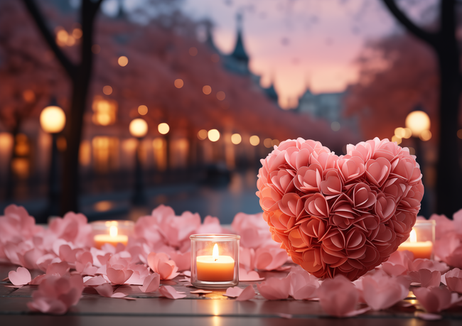 情人节浪漫粉色玫瑰爱心蜡烛写真精美图片