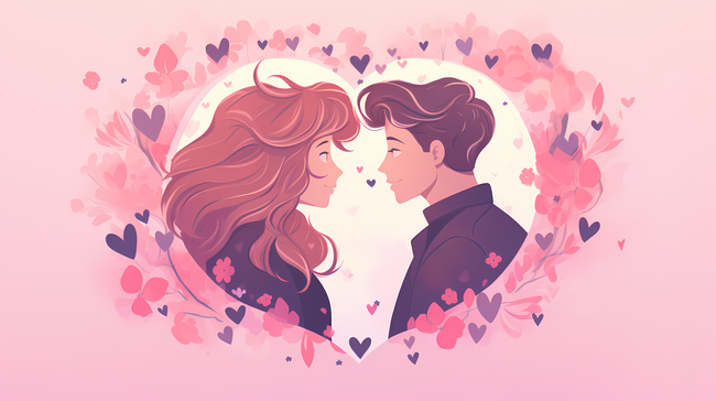 粉色情人节浪漫情侣插画设计图片