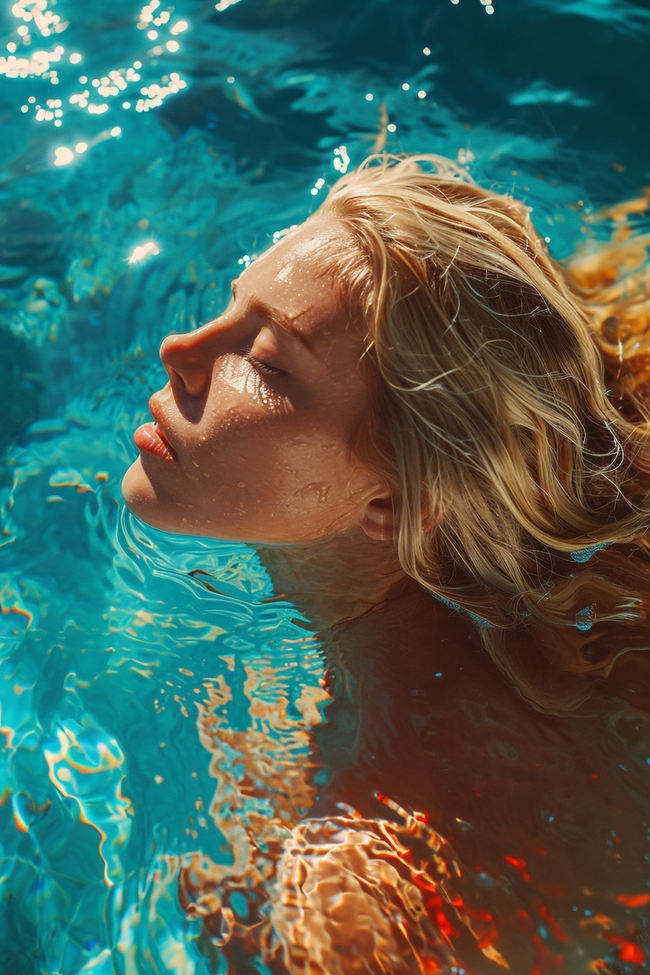 夏日泳池游泳的金发美女图片下载