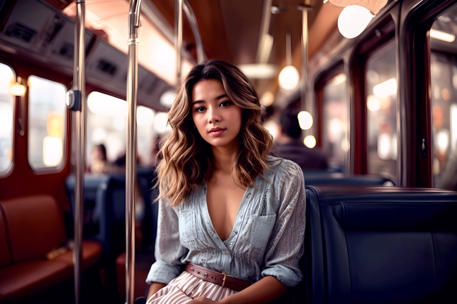 坐公交车的性感亚洲美女图片
