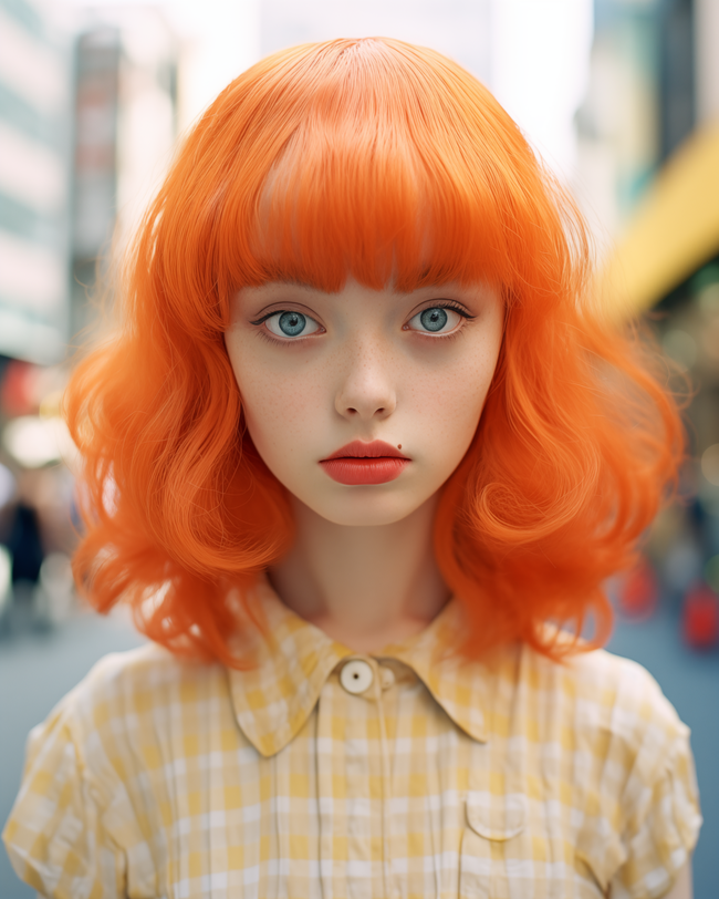 街拍橙色头发少女美女摄影写真精美图片