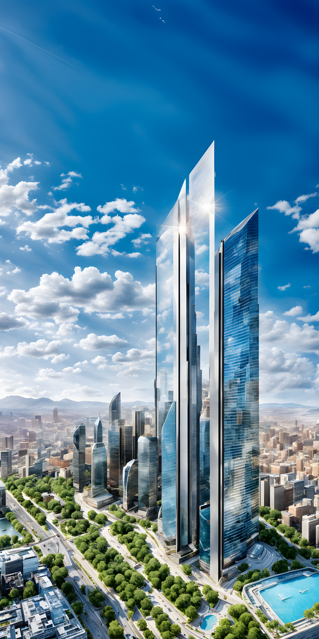 蓝天白云现代城市高楼大厦建筑景观写真精美图片
