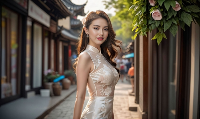 中式古街性感旗袍美女图片