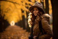 秋季树林采风摄影师美女图片