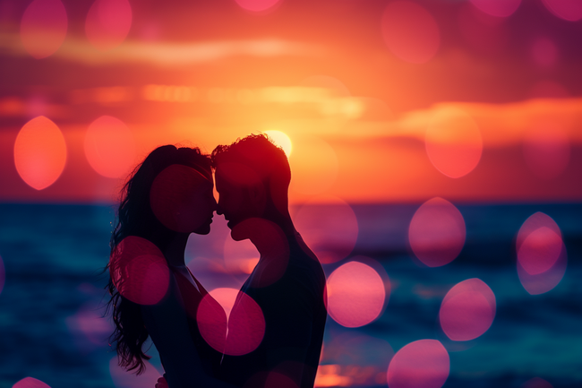 唯美浪漫海边相拥情侣意境摄影图片