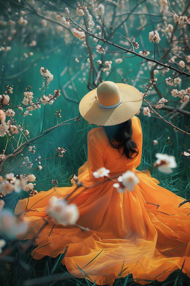 春天意境美女橙色婚纱摄影写真精美图片