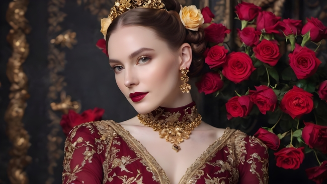 欧美红色妖娆贵妇风格美女图片