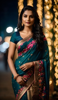 印度午夜传统纱丽裙装美女摄影图片