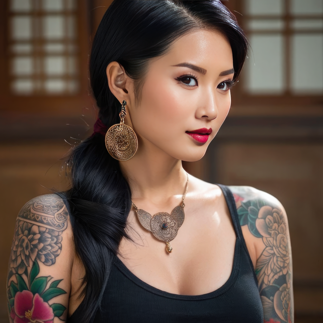 亚洲性感纹身美女人像艺术摄影图片